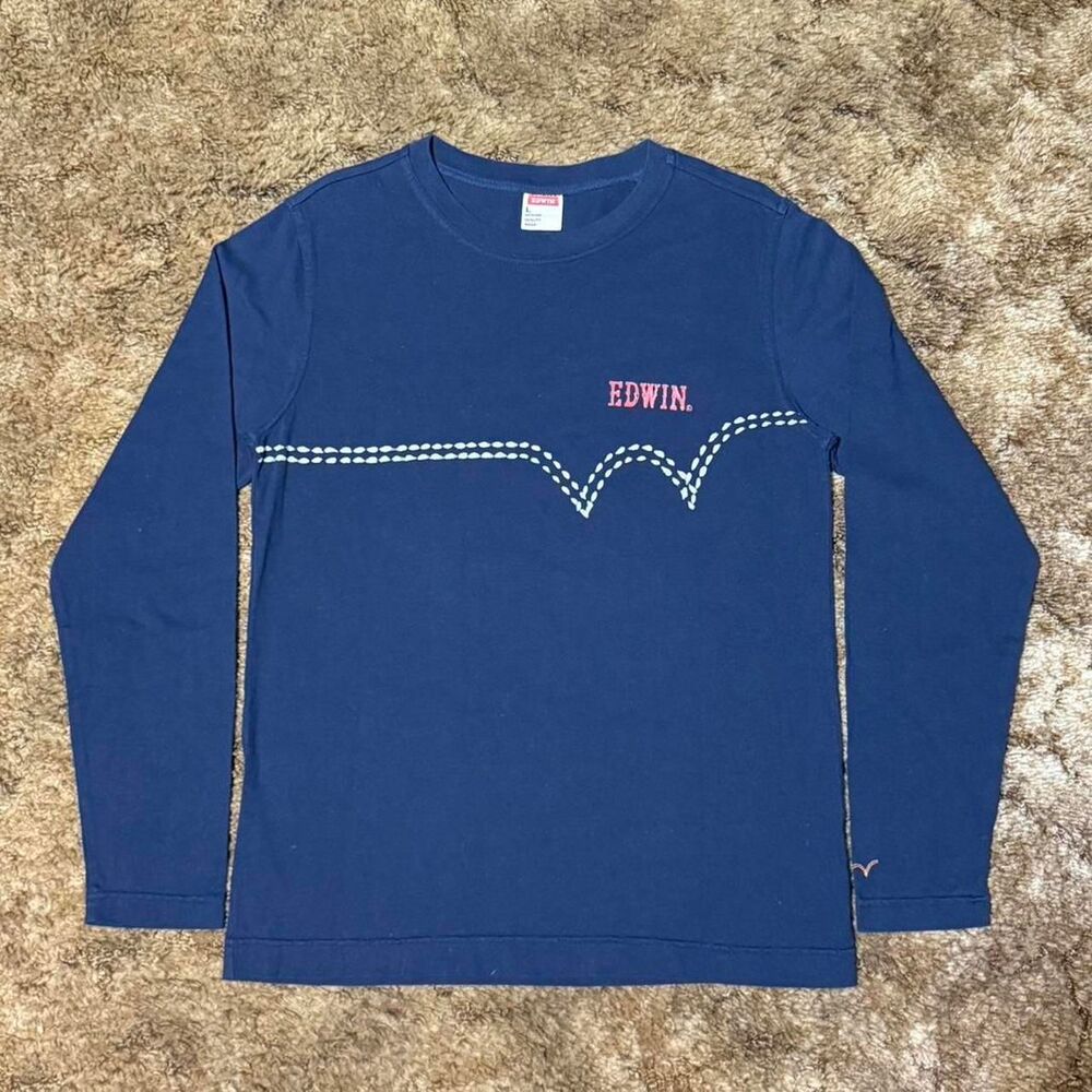 Edwin Long Sleeve T-shirt Tee Navy Blue Large